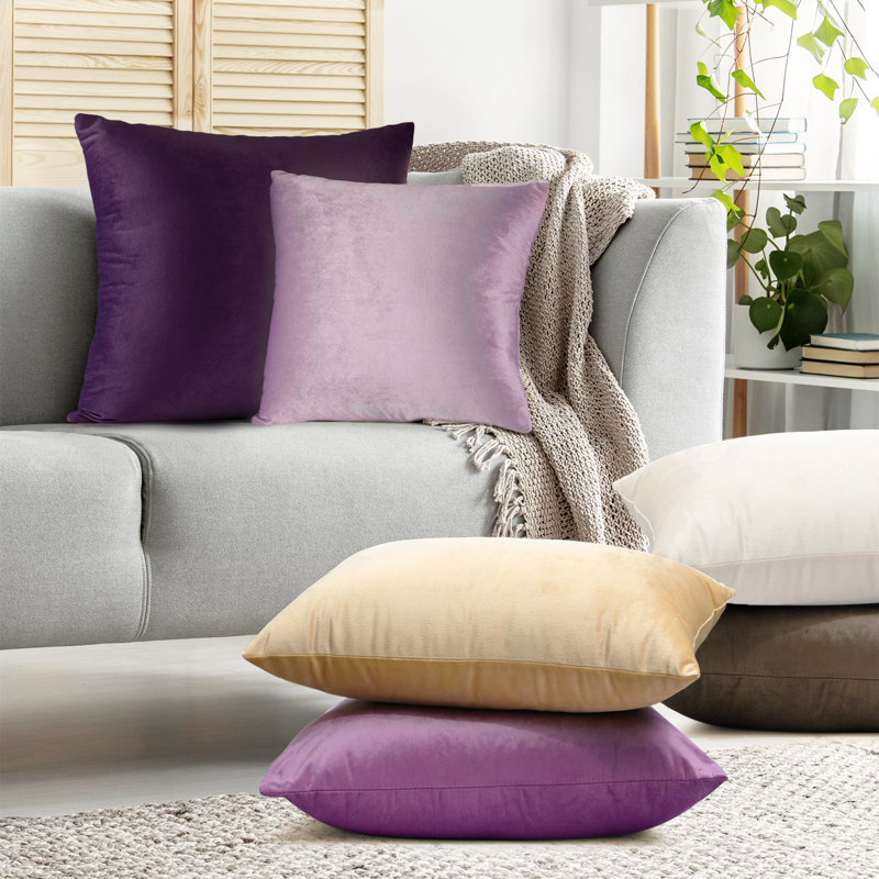 Velvet Reversible Pillow Cover, Light Gray Lavender, 24"H x 24"W