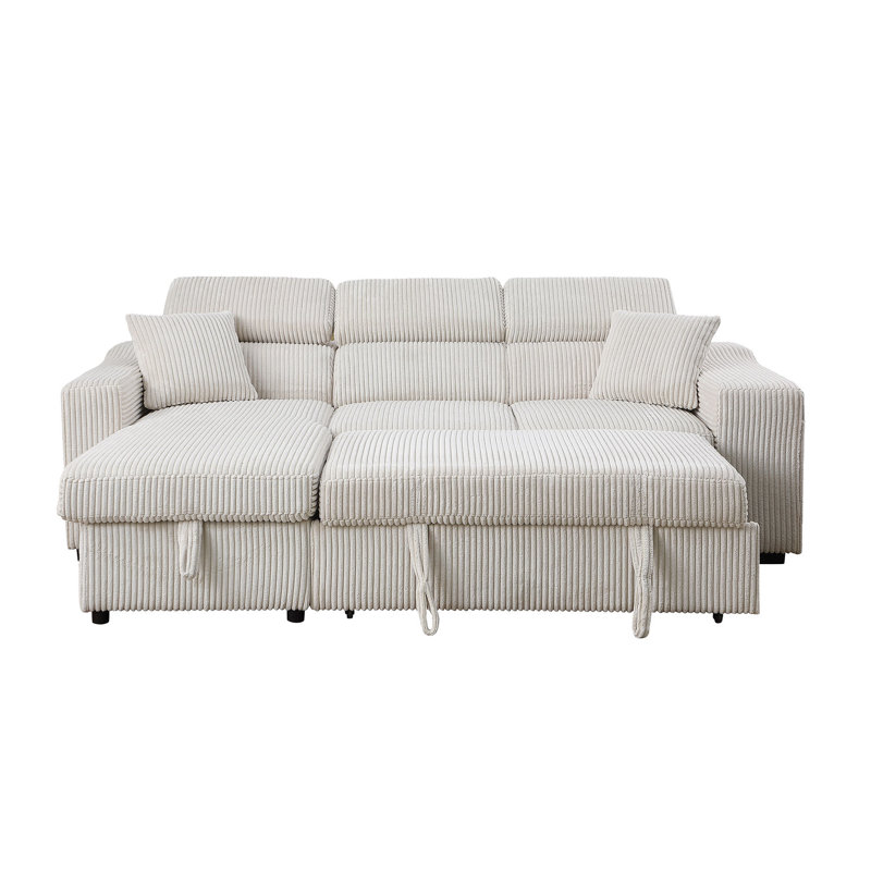 Adigun 97" Sofa Sleeper with Storage Chaise and Wireless Charger, Beige Corduroy
