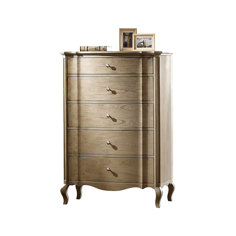 Commode 5 tiroirs en bois massif taupe antique