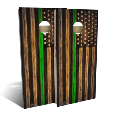 2' X 4' Charred First Responder Green Line Cornhole Board Set With Case And Lights