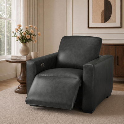 Fauteuil inclinable électrique zéro dégagement avec repose-tête électrique et pieds en bois, similicuir