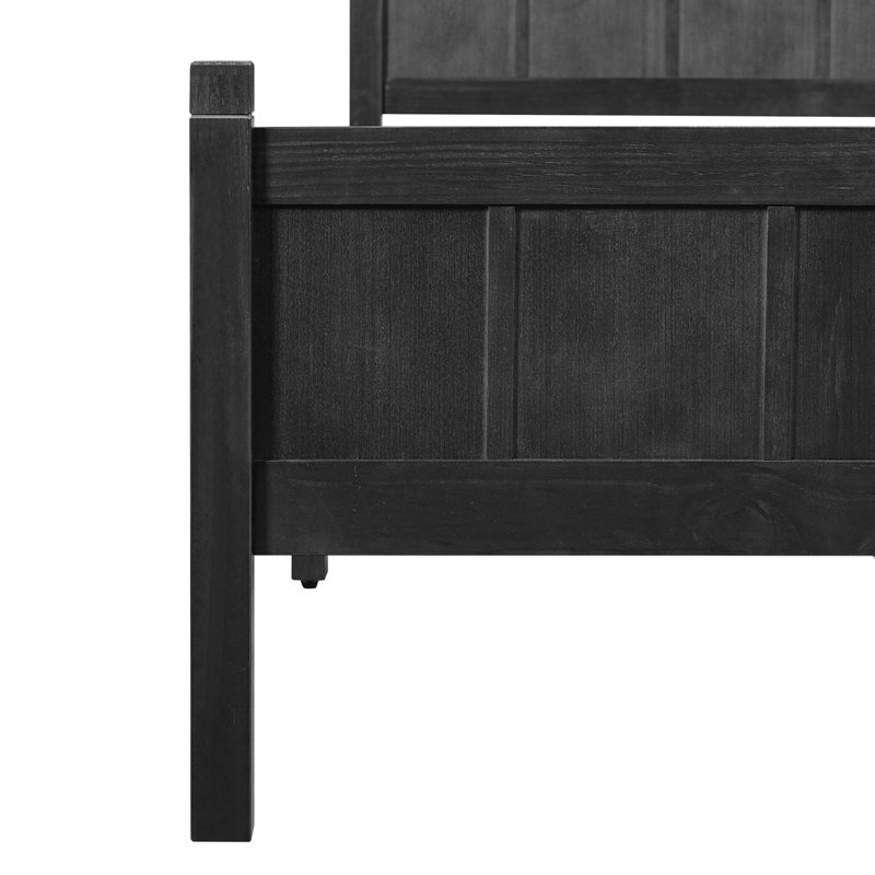 Lit plateforme minimaliste moderne avec finition grain de bois, Lit double , Noir