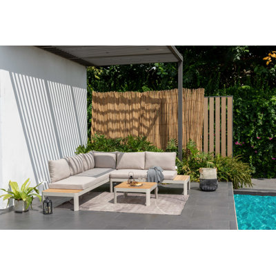 Ensemble de conversation modulaire en teck avec coussin 3 pièces Izac