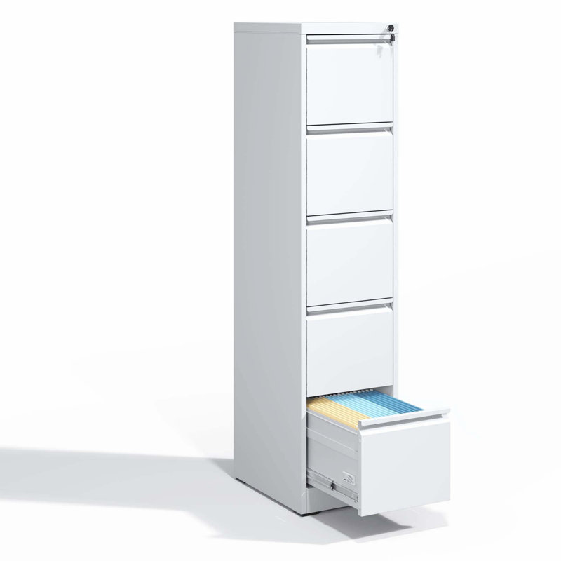 Metal File Cabinet With Lock, Vertical File Cabinet With Anti-Tipping Design, White
