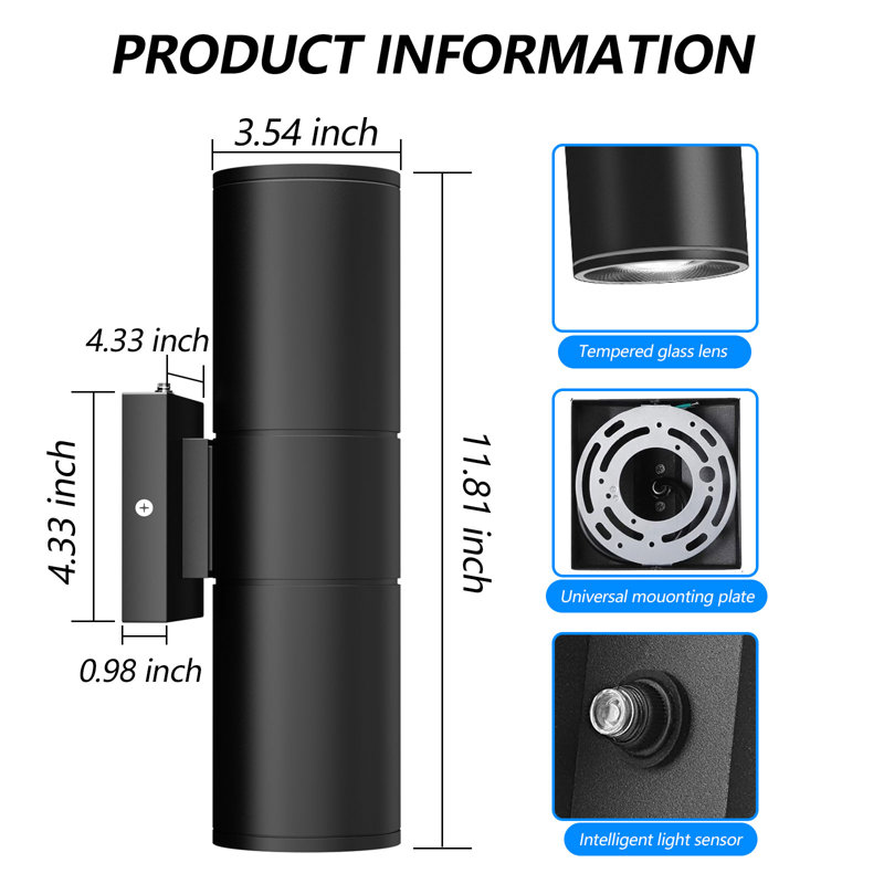 Dusk To Dawn Outdoor Wall Lights , Integrated Led Cylinder Up Down 12W 2700K Modern Aluminum Light, Waterproof Exterior Light For Porch Patio Door