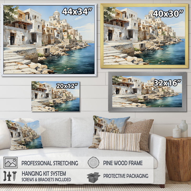 Greece Eternal Delos II - Landscapes Canvas Art Print, H 16 po x l 32 po x P 1 po, Cadre flottant blanc
