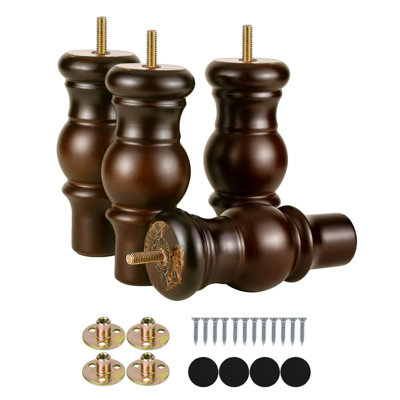 Ensemble de pieds de chignon en bois massif de 4 à 6 pouces tournés avec des trous pré-percés M8 pour une installation facile sur les chaises, les armoires, les commodes et les repose-pieds