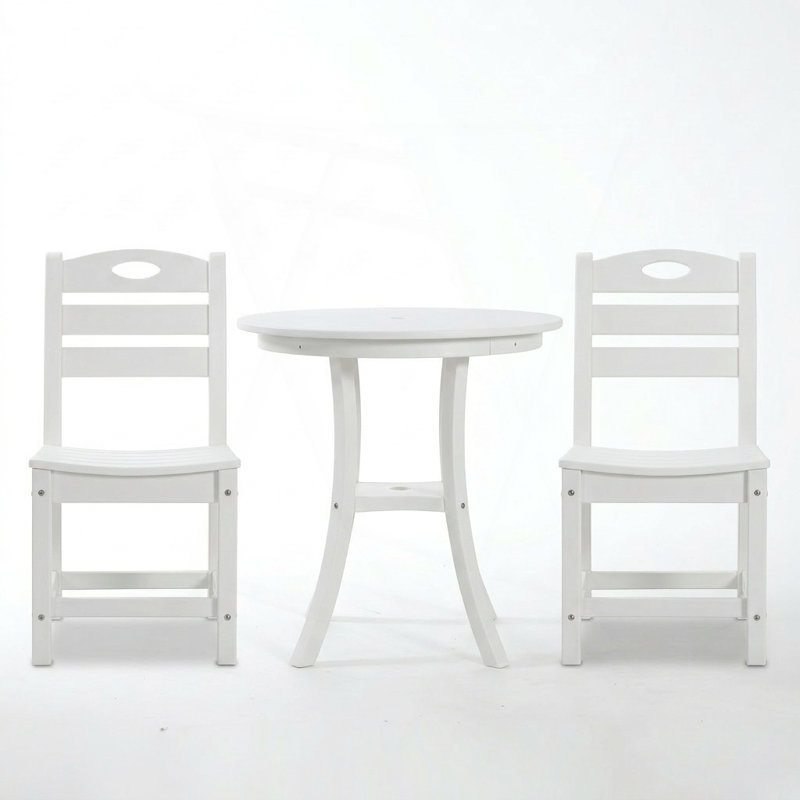 3 pièces Aarti d'extérieur avec table ronde et 2 chaises, parfait pour les repas en terrasse et la détente, Blanc