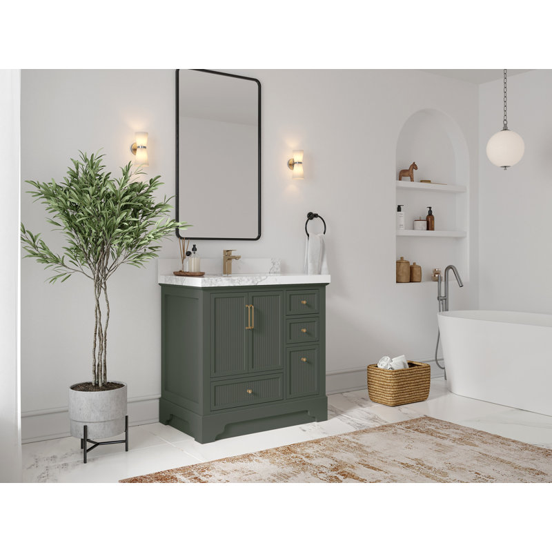 Meuble-lavabo simple 36 po avec plateau en quartz Alys