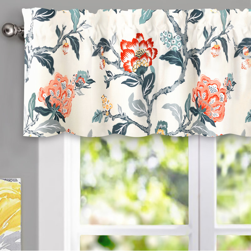Ada Floral Botanical Print Thermal Insulated Rod Pocket Valance, 52" x 14"