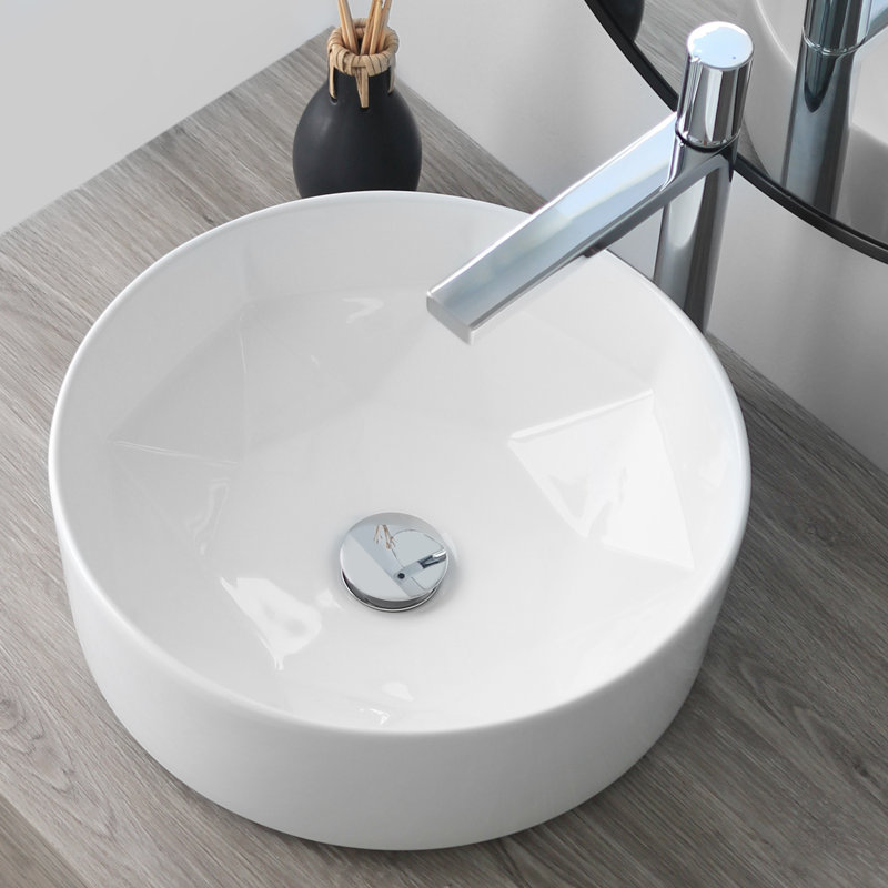 16 in. x 16 in. Porcelain, White Round Vessel Bathroom Sink, White
