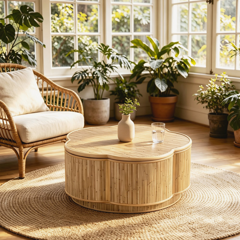 Table d'appoint en bois massif de 80 cm avec rangement pour salon et chambre