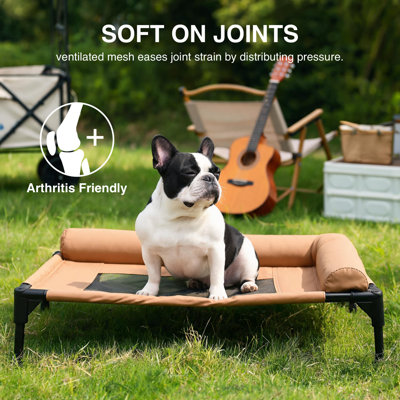 Lit surélevé pour chien avec bords rembourrés, lit en maille respirante surélevée, lit surélevé imperméable pour animaux de compagnie, lit d'intérieur/extérieur adapté aux chiens de petite et moyenne taille souffrant d'arthrite, pour animaux jusqu'à 15 kg, 66 x 45 cm
