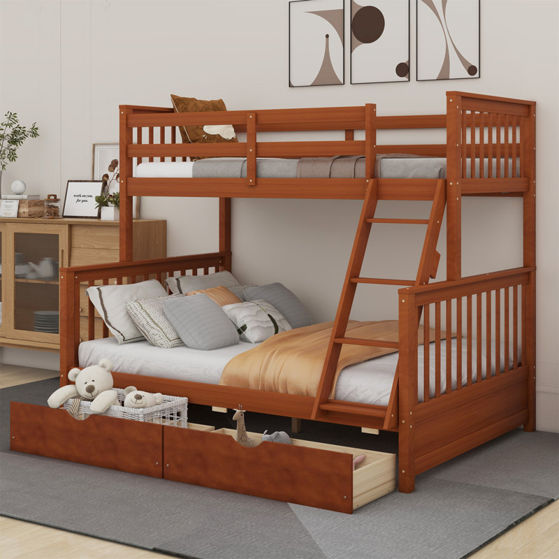 Bunk Bed with Ladder and Drawers, Walnut