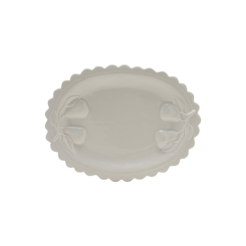 Stoneware Scalloped Platters With Embossed Pears