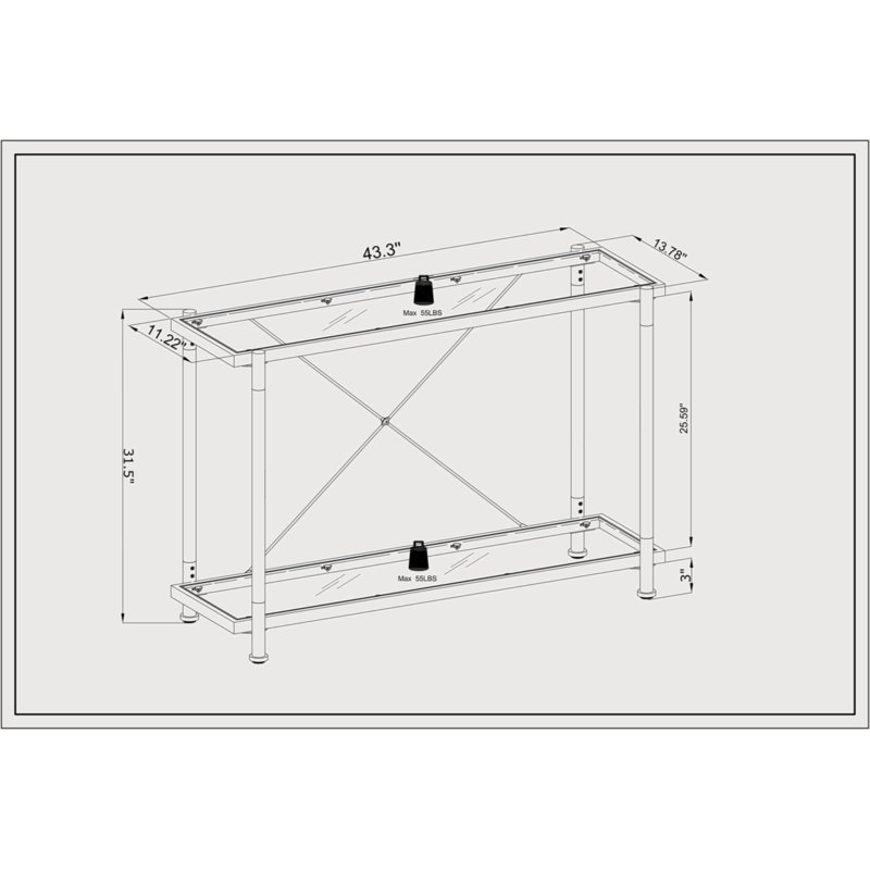 43'' Golden Glass and Metal Console Table with Storage