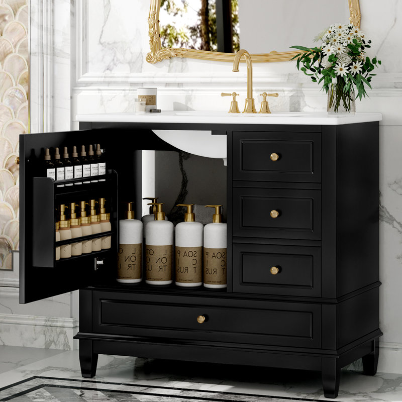 Kokkina 36" Bathroom Vanity With Ceramic Sink, Black