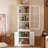75.25'' H Retro China Cabinet, Traditional Style Display Cabinet Dinner Hutch, With Single Tempered Glass Door, Action Lh Or Rh Door