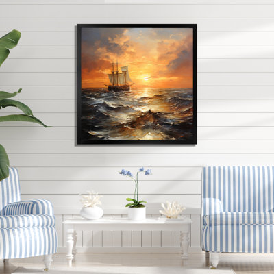 «Golden Boat Horizon Sunset II - Coastal Sunset», art mural