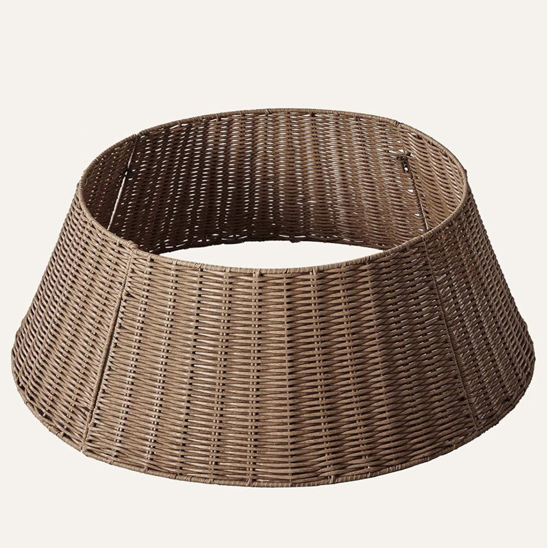 Collier de sapin de Noël de style ferme de 68,5 cm, jupe en osier pour sapins artificiels de 2,3 m, ensemble de 4 pièces pour le pied en osier