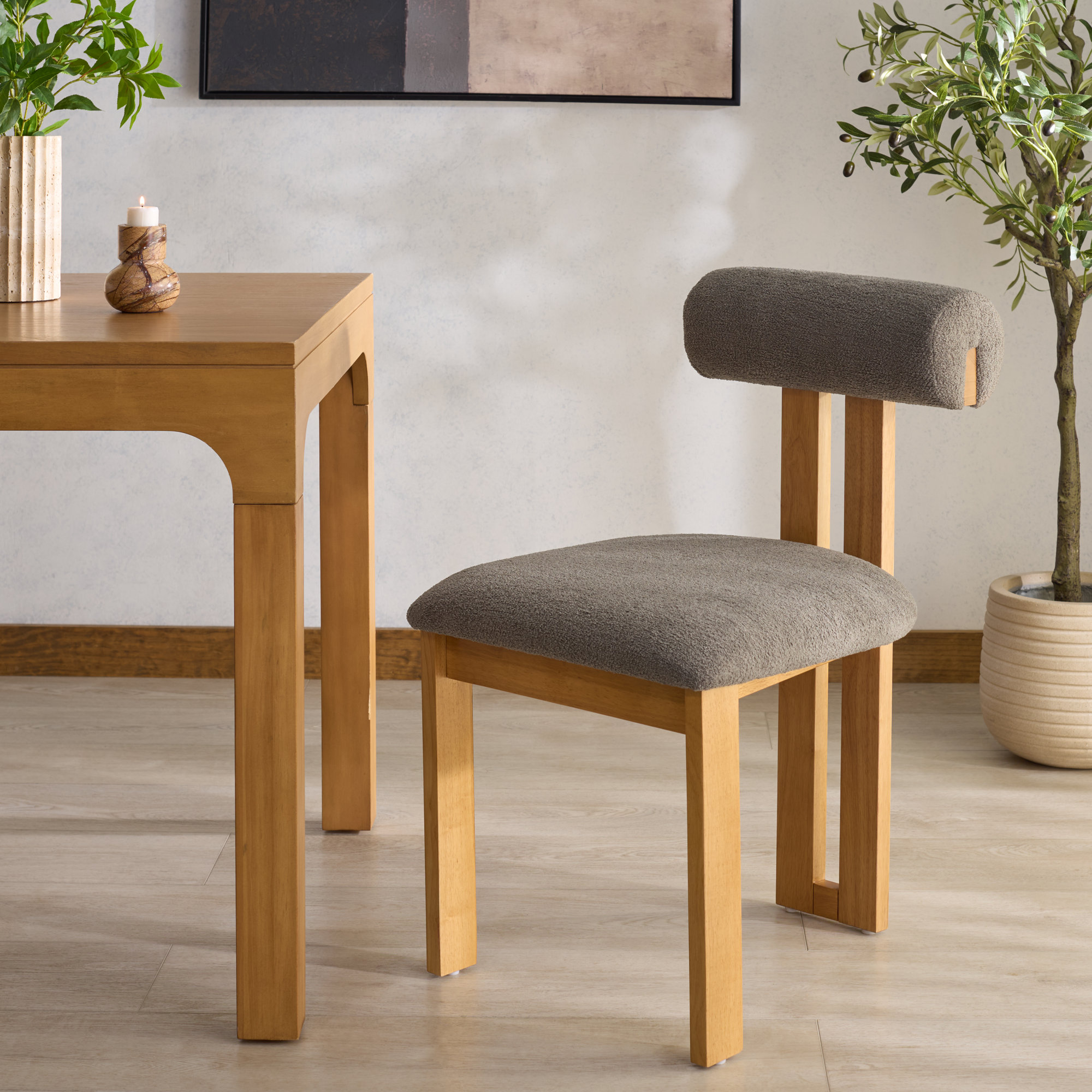 Dellar Boucle Upholstered Back Dining Chair, Dark Brown