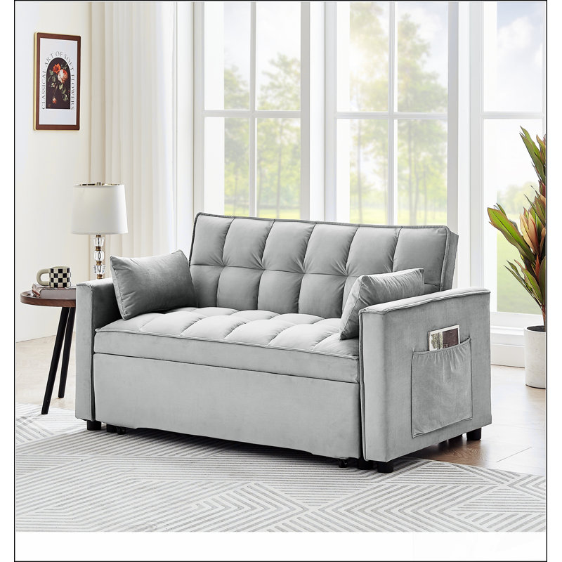 55" Velvet Convertible Sleeper Sofa Bed with Pillows & Side Pockets