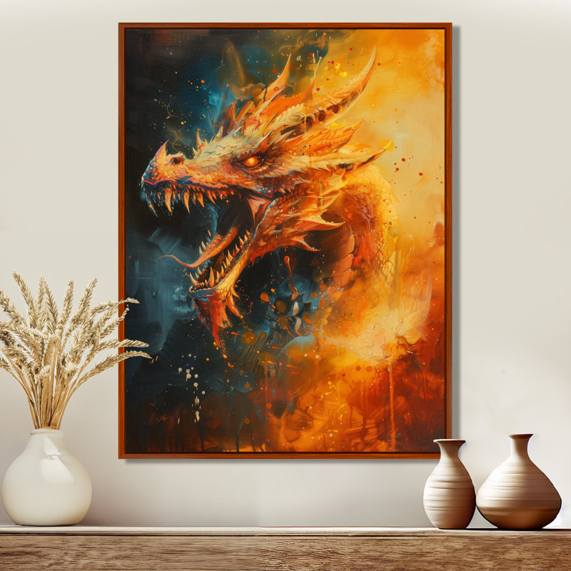 Art mural orange, orange et jaune, Toile avec cadre flottant brun, H 44 po x l 34 po x P 1,5 po
