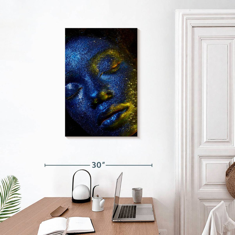 Senne Blue Glitter Face Portrait, 30" H x 20" W
