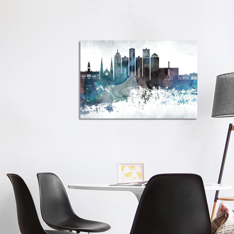 Detroit Bluish Skylines - Wrapped Canvas Print, 66.04cm H x 101.6cm W