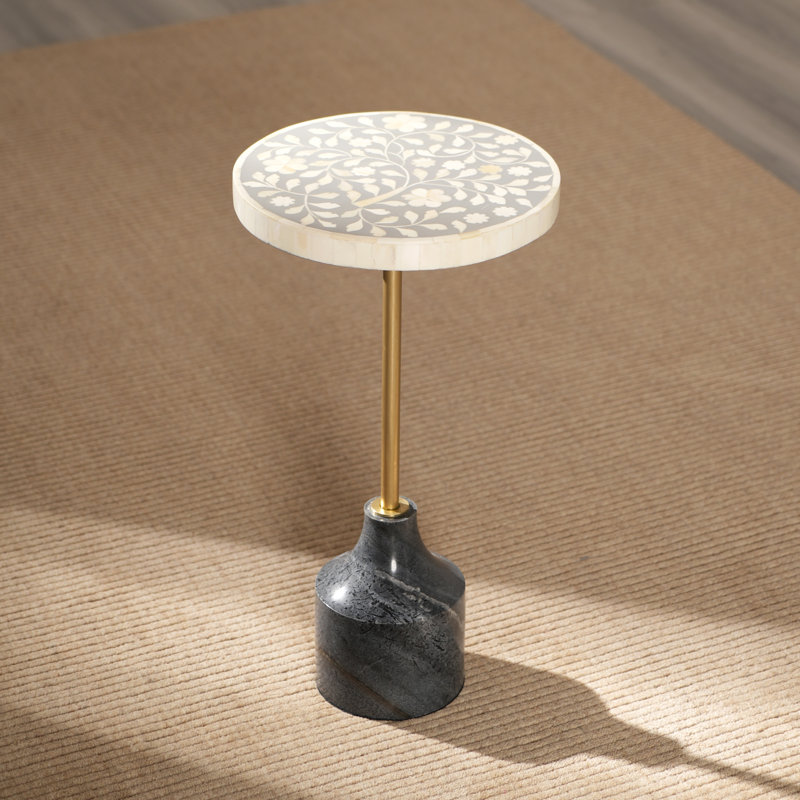 Clotis Bone Inlay Side Table with Genuine Marble Base, 23" H x 12" W x 12" D