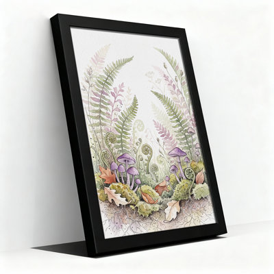 Purple Mushrooms and Ferns Watercolor Canvas Wall Art