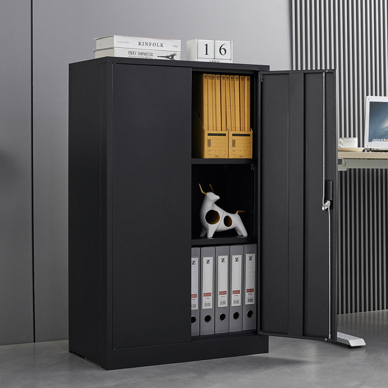 Armoire de rangement en métal avec portes verrouillables et tablette réglable, armoire de rangement pliante, armoire de rangement pliante pour bureau à domicile, école, garage, noir