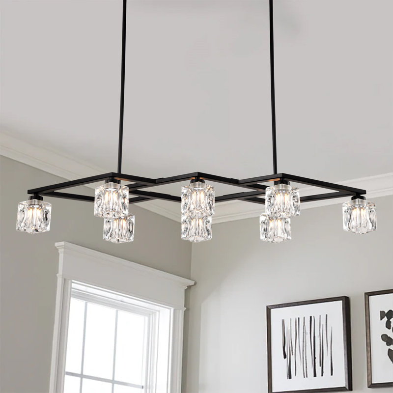 Lustre en cristal noir mat, luminaire industriel moderne en métal 8 lumières pour la salle à manger et le salon (comprend 8 ampoules G9)