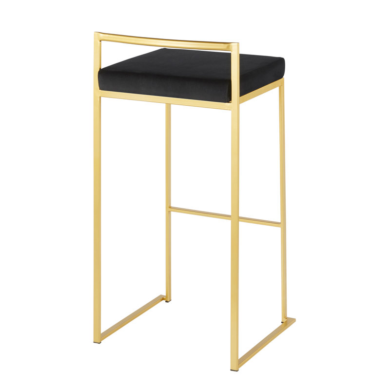 Fuji Contemporary Barstool with Black Velvet Cushion by LumiSource - Set of 2, Gold