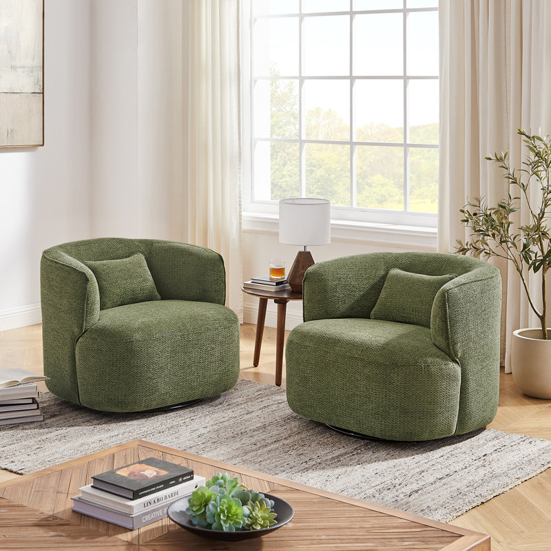 Olszewski 31.1" W Swivel Barrel Chair, Green