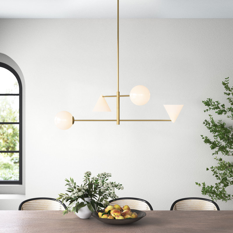 4 - Light Dimmable Modern Linear Chandelier, 16.12" H x 48" W x 48" D, White