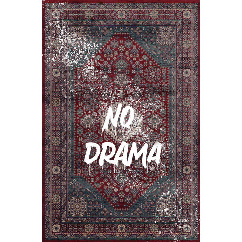 Tapis décoratif moderne à motif d'écriture No Drama, Rectangle 4 pi x 6 pi 7 po