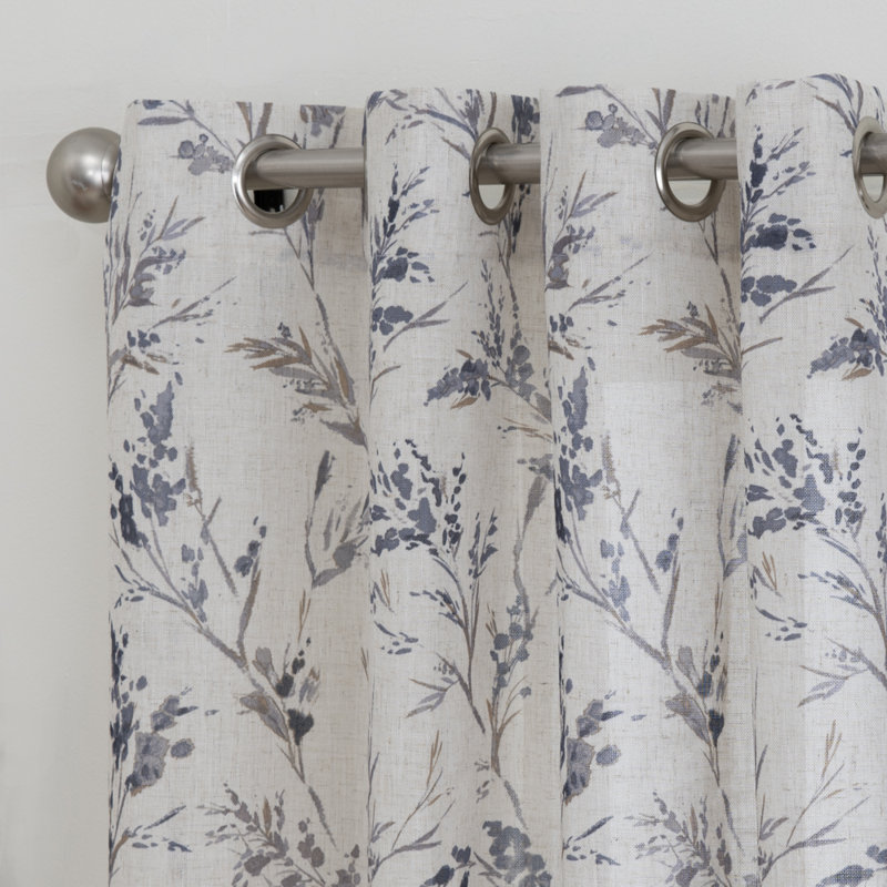 Kamloops 100% Polyester Semi-Sheer Floral Curtain Panel with Grommet Top, Indigo, 50" W x 84" L