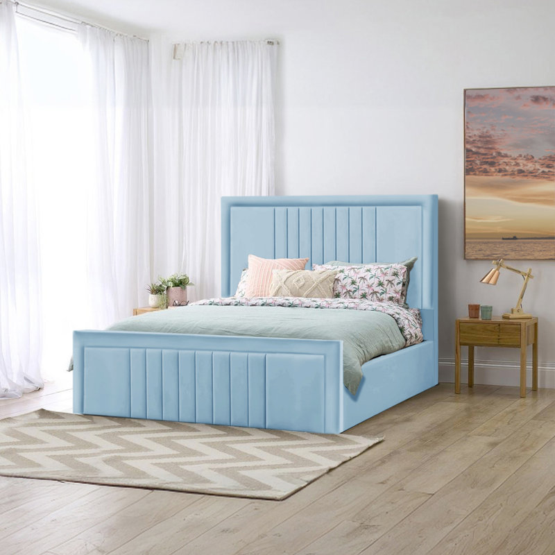 Niels Upholstered Ottoman Storage Bed, Sky Blue, Double (4'6)