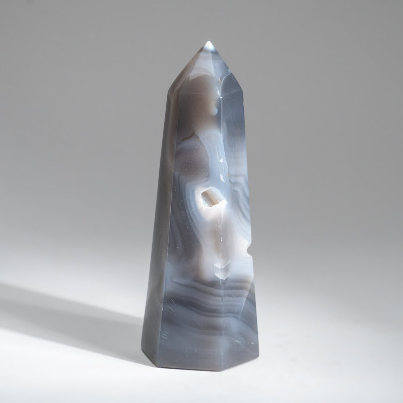 Genuine Polished Blue Agate Point from Madagascar (2.5 Lbs), Gray/Blue/Ivory, 8" H x 2.5" W x 2" D