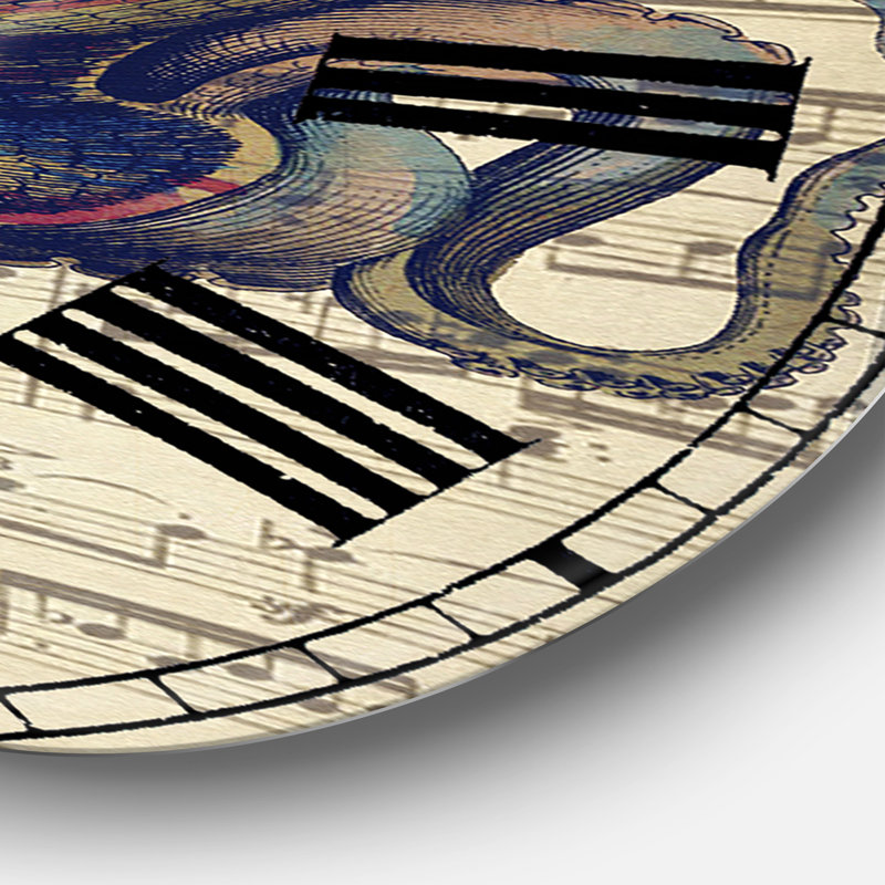 Horloge ronde en métal Octopus Music Score I, Moyen