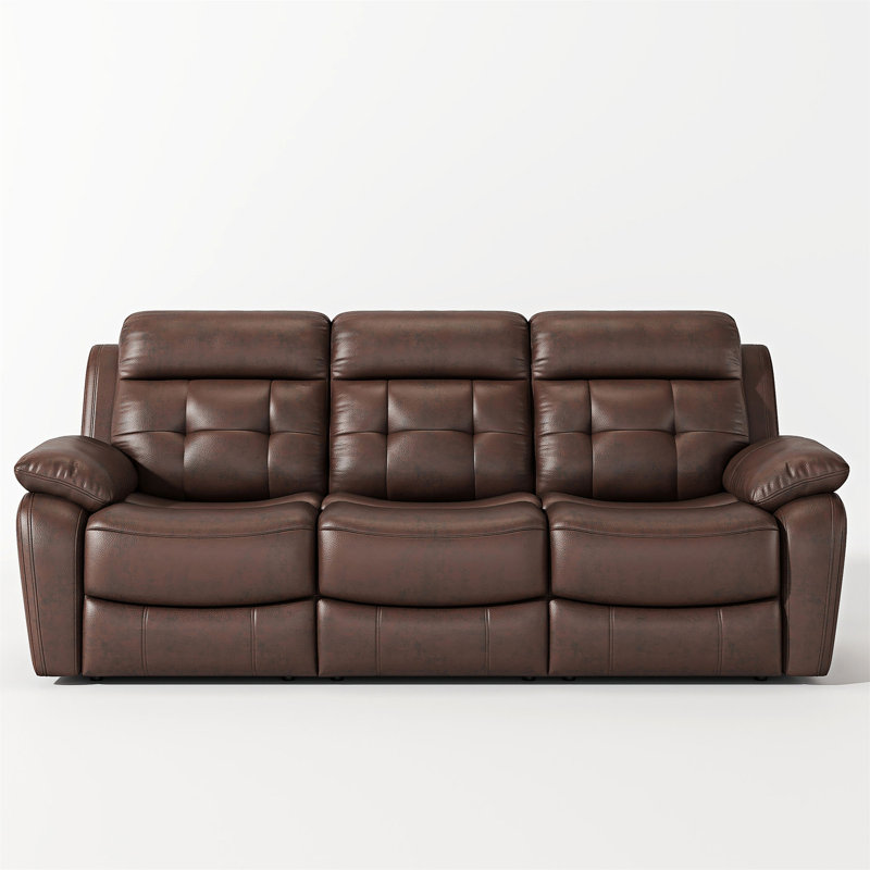 Canapé inclinable en cuir véritable avec table rabattable, Brun