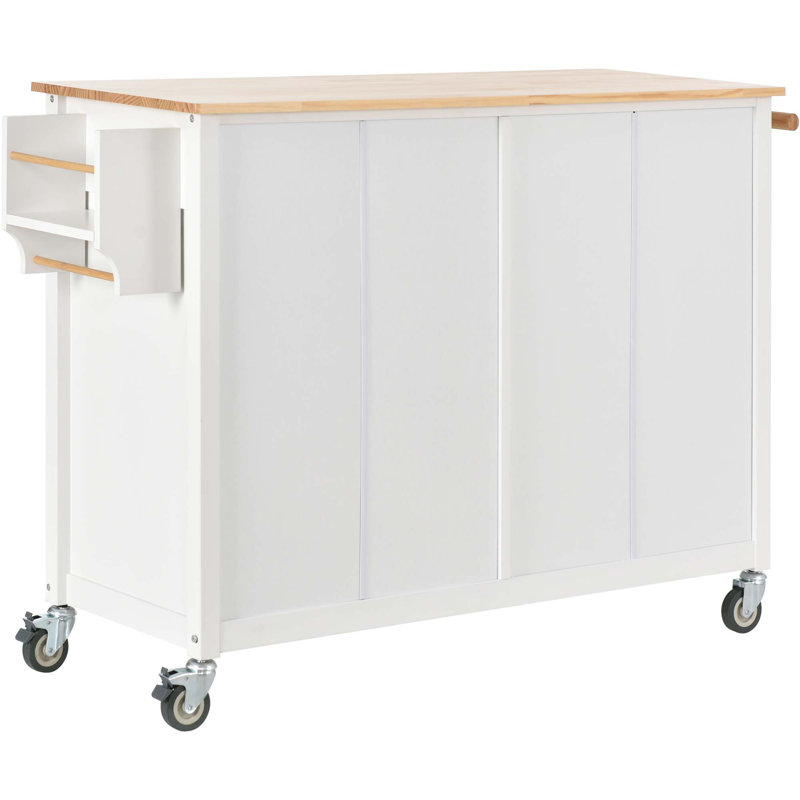 Kitchen Island Cart With Solid Wood Top And Locking Wheels,54.3 Inch Width,4 Door Cabinet And Two Drawers,Spice Rack, Towel Rack