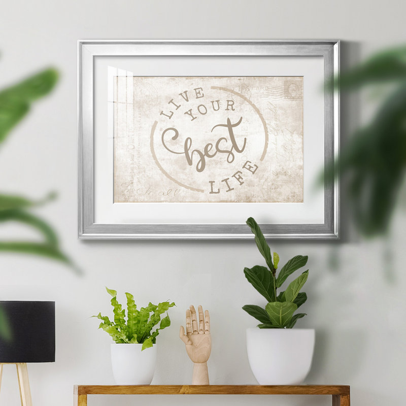 «Best Life» - art textuel avec cadre photo, H 26,5 po x l 36,5 po x P 1,5 po, Papier avec cadre argenté, Blanc mat