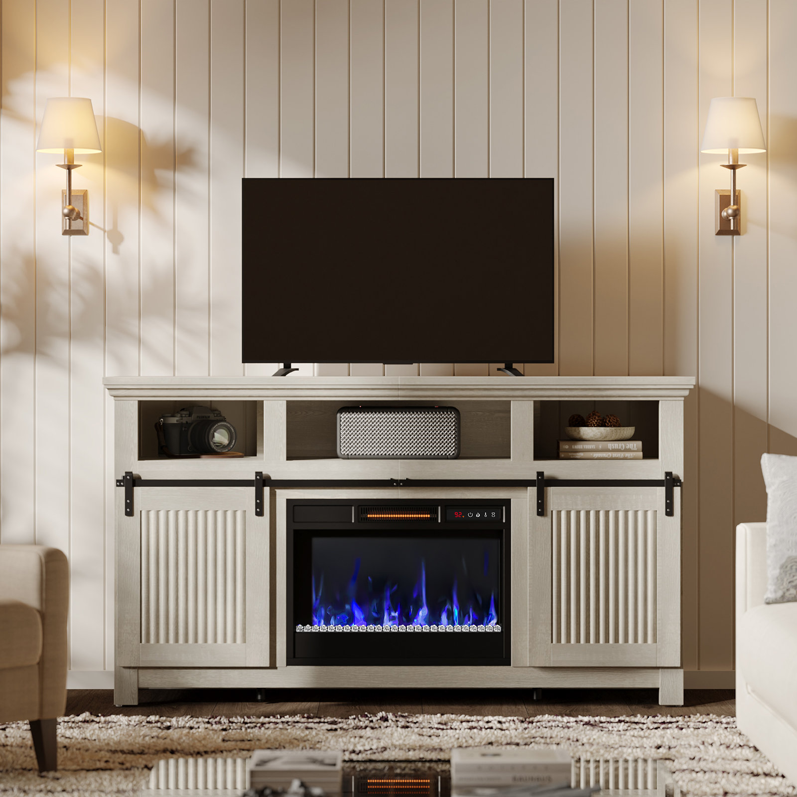 Gracie Oaks 60 inch Fireplace TV Stand for TVs up to 65 inch, LED Media ...