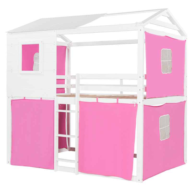 Lits en bois rose avec tente, peu encombrants, de style maison de campagne
