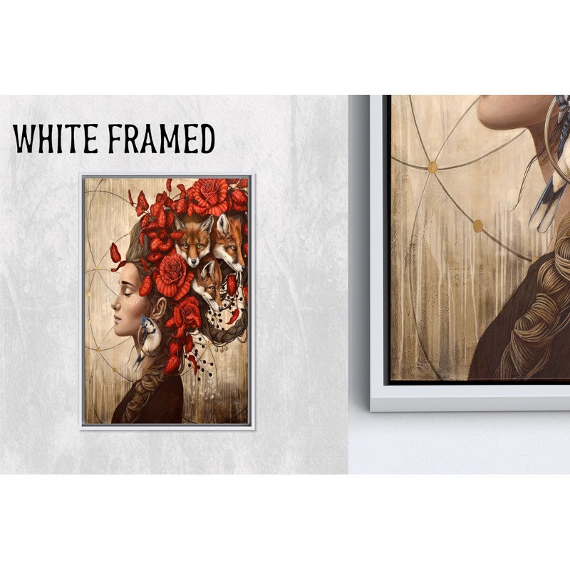 Toile imprimée: Art avec une tête florale par Fox & Bird, 1P WhiteFramedCanves