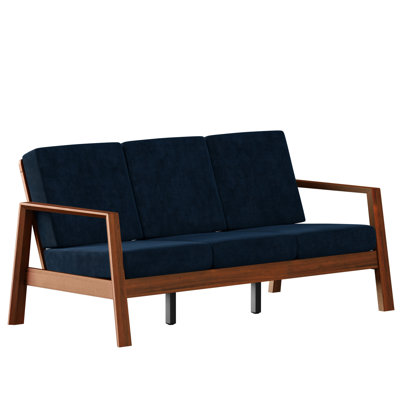 Velours bleu marine style Mid-Century moderne avec base en bois stable et