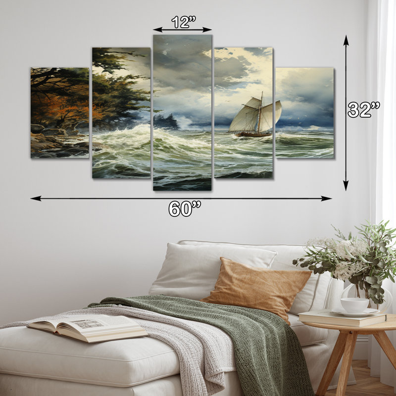 Calme avant la tempête - reproduction d'art sur toile nautique et plage - 5 panneaux