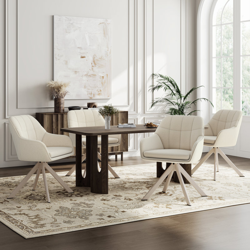 51.5cm H Linen Upholstered Metal Upholstered Back Armchair in Beige, 4